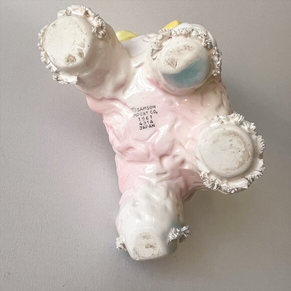 Vintage Cute Lamb Planter Pink Ceramic Figurine Nursery Decor 1961 Japan - Picture 9 of 16